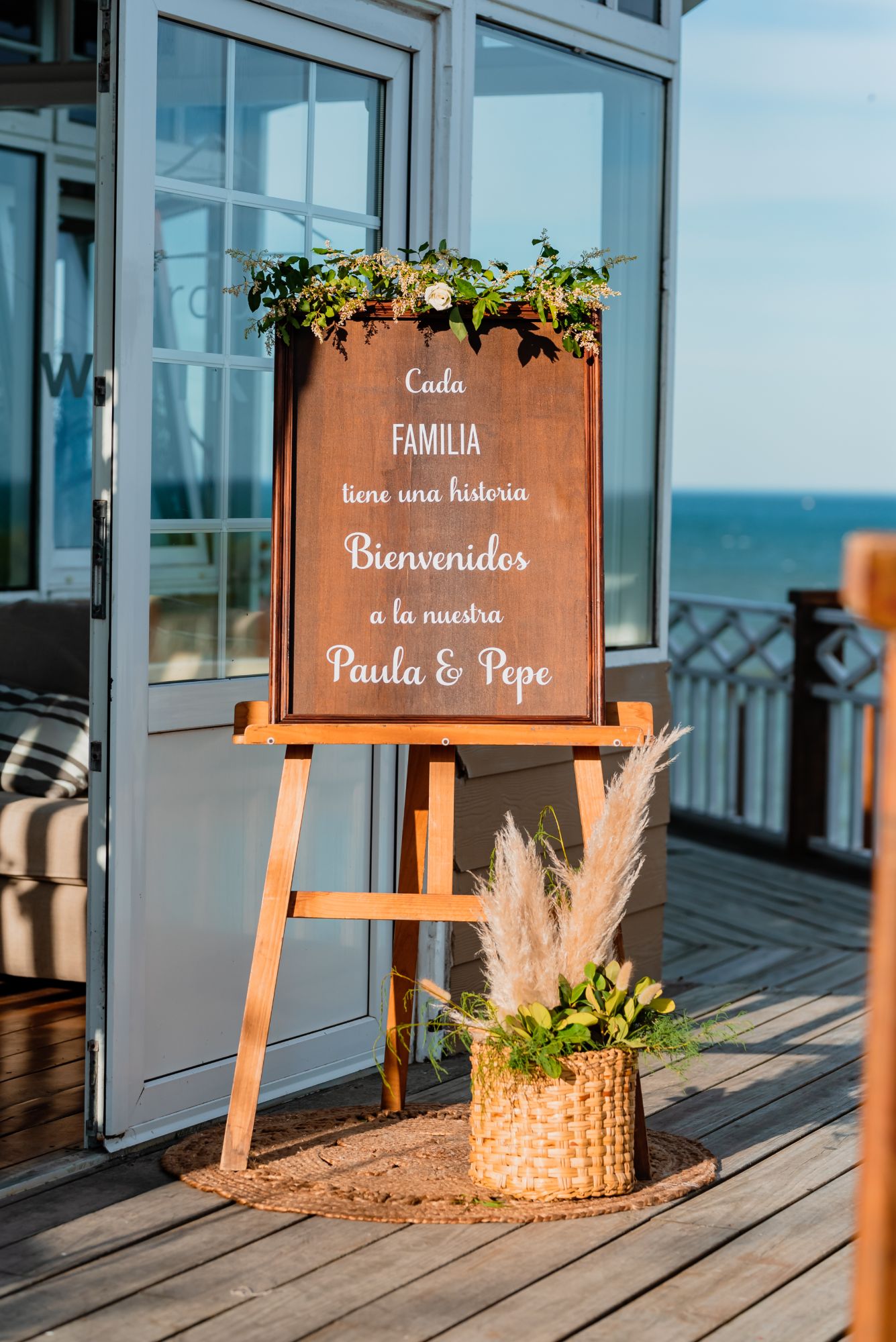 Cartel de bienvenida de boda frente al mar — Mar Eventos